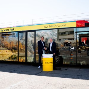 First-ever passenger bus at Zurich Airport fueled with Synhelion’s solar diesel