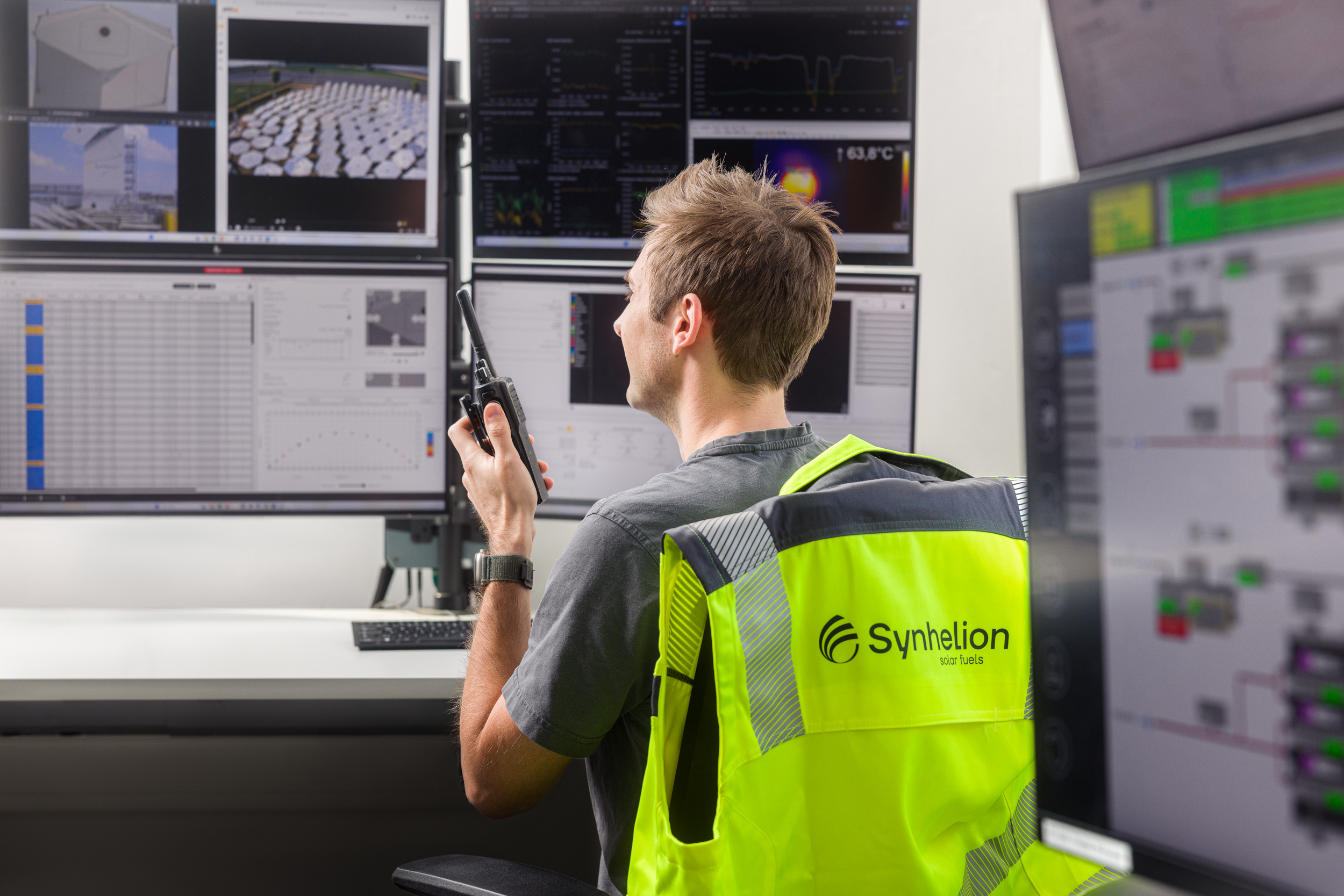 A Synhelion engineer at work in the control room of plant DAWN.